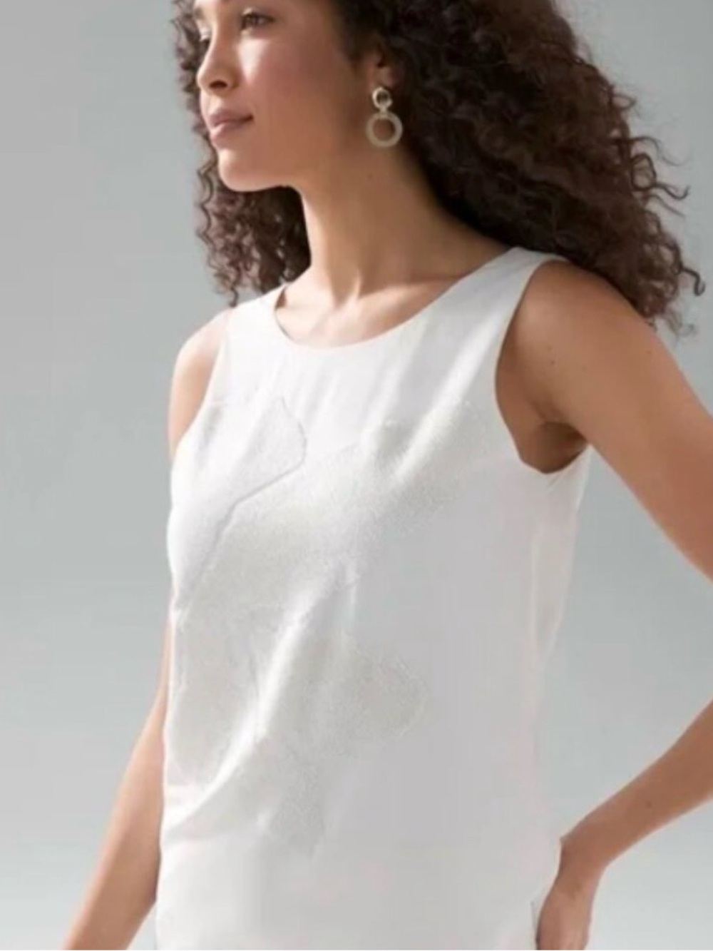 NWT White House Black Market White Beaded Shell w/ Back Cowl Neckline